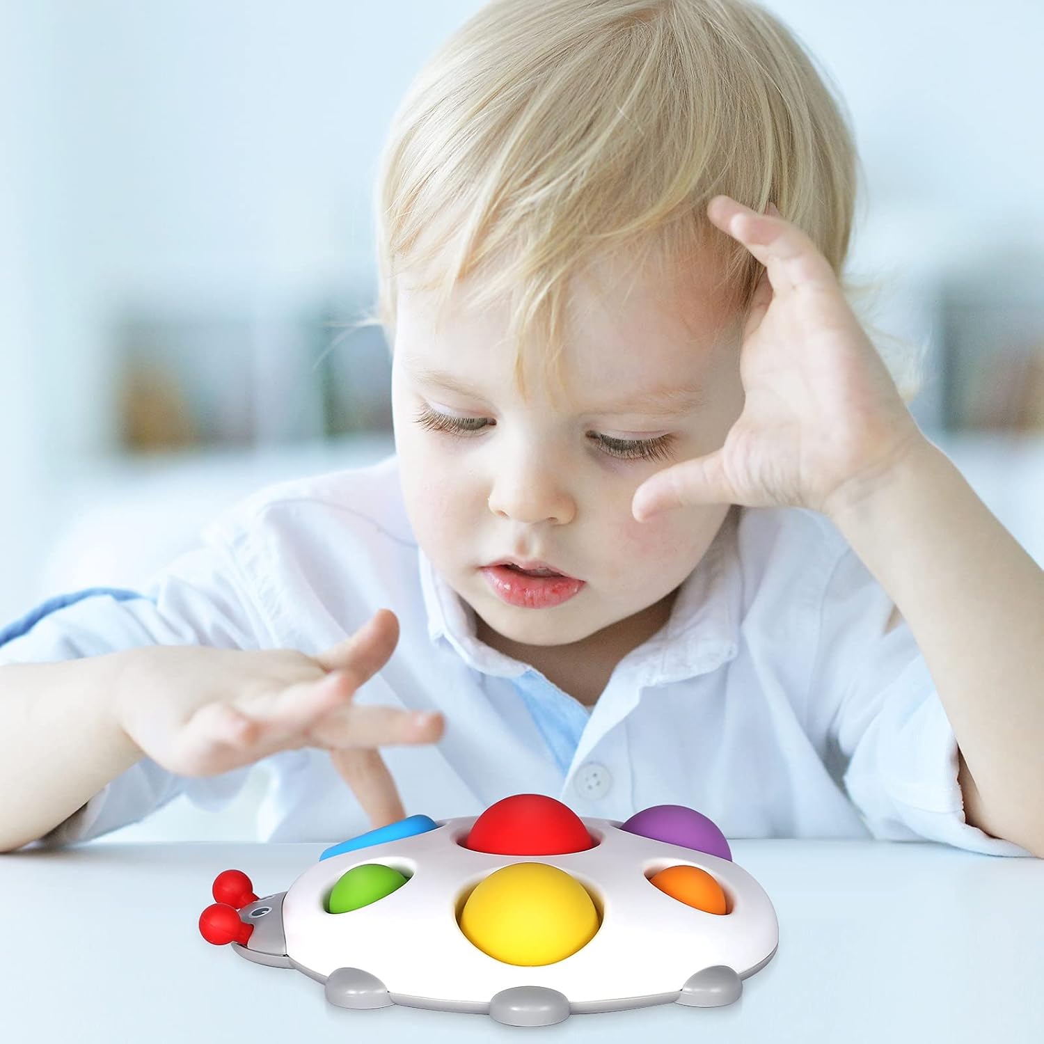 Fidtoy Baby Sensory Pop Toy Silicone Dimple Fidget Toy for Toddlers 6 Months+ Tactile Bubble Board Calm Travel Bath Toy Fine Motor Skills Toy
