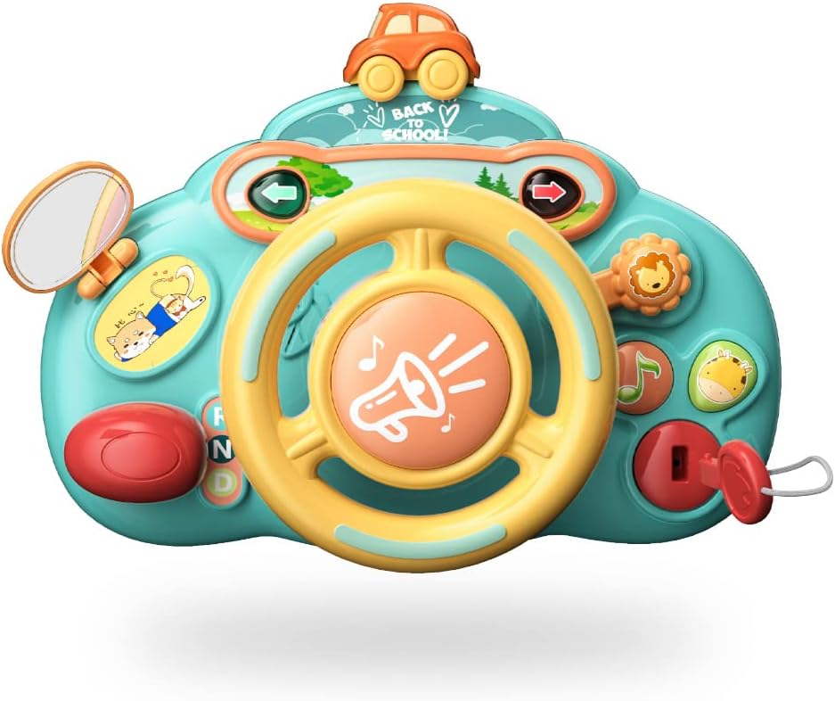 Fidtoy Little Driver Musical Steering Wheel Toy for Toddlers Car Seat Sensory Pretend Driving Play