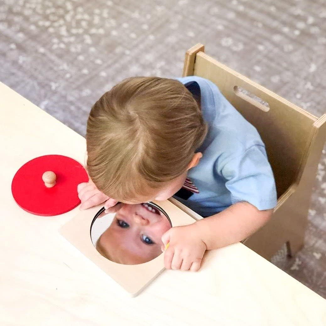 Fidtoy Baby Mirror Toy for Tummy Time Montessori Wooden Mirror Puzzle for Infants Toddlers Sensory Development Early Learning Fine Motor Toy Gift