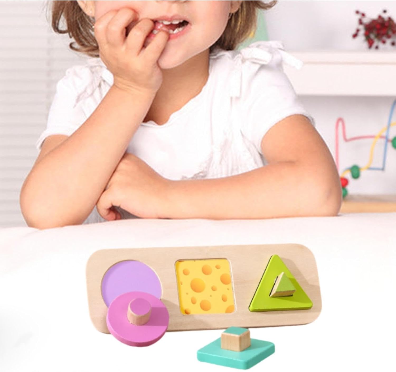 Fidtoy Wooden Shape Peg Puzzle Montessori Shape Sorting Toy for Kids Color Recognition Fine Motor Skills Early Learning Educational Toy Gift