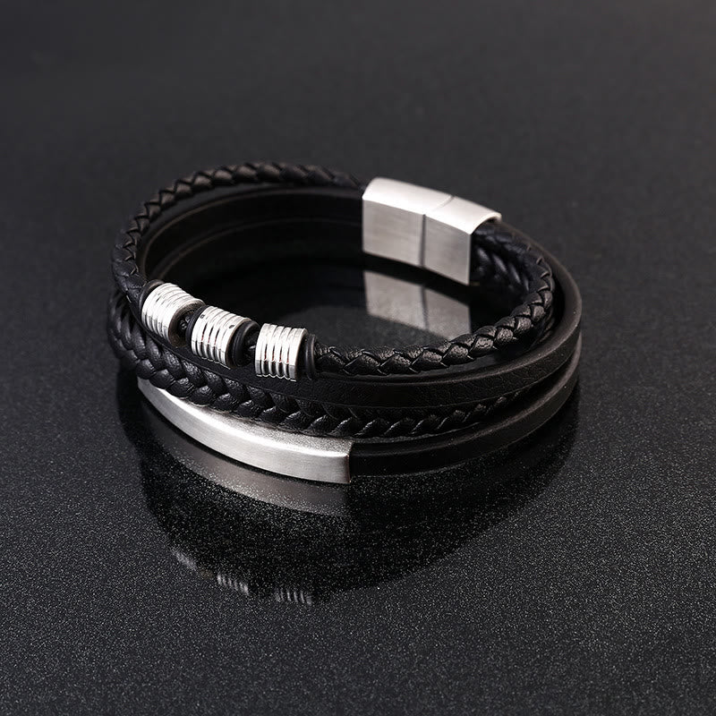 Buddha Stones Leather Multi-Layer Titanium Steel Balance Braided Magnetic Buckle Bracelet Bracelet BS 10