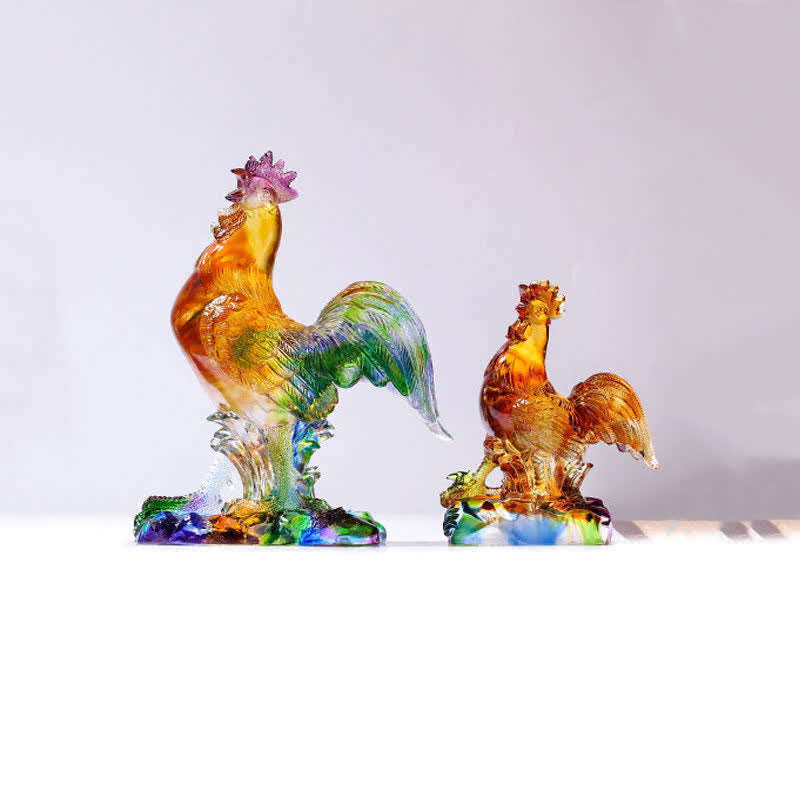 Buddha Stones Handmade Liuli Crystal Rooster Art Piece Home Decoration Decorations BS 12