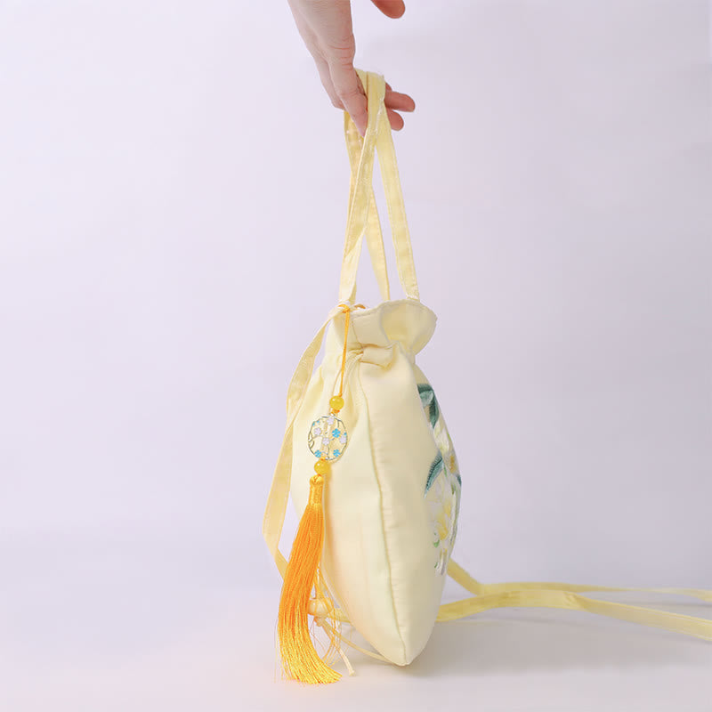 Buddha Stones Lotus Peony Epiphyllum Phoenix Suzhou Embroidery Cotton Linen Tote Crossbody Bag Shoulder Bag Handbag Crossbody Bag BS 6