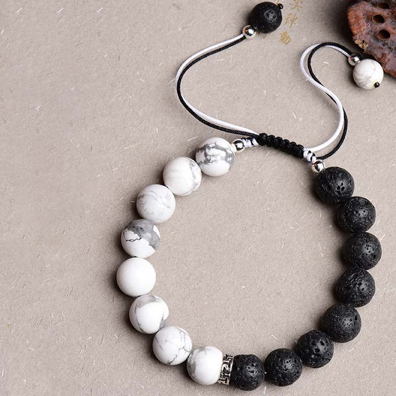 Buddha Stones Yin Yang Lava Stone Protection Bracelet Bracelet BS 5