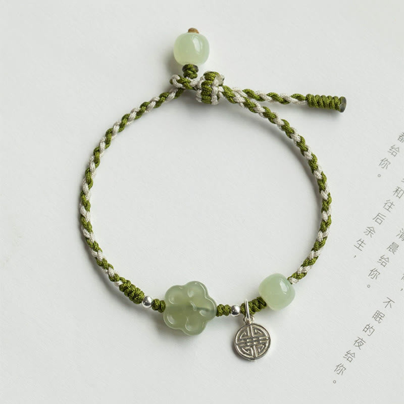 Buddha Stones Handmade Plum Blossom Flower Jade Luck Prosperity Braided Bracelet Bracelet BS 1