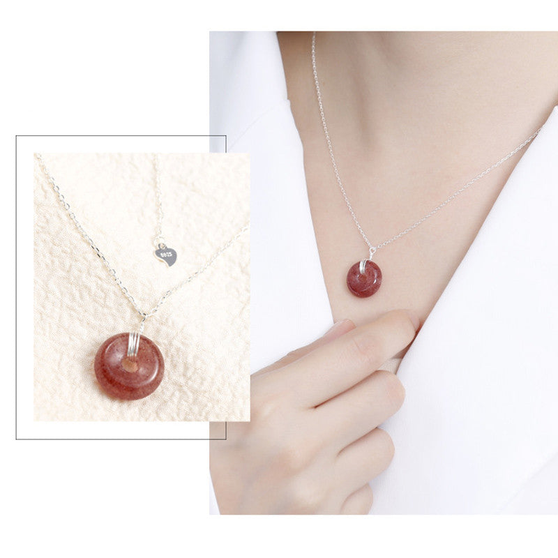 Buddha Stones 925 Sterling Silver Strawberry Quartz Healing Positive Necklace Necklaces & Pendants BS 10