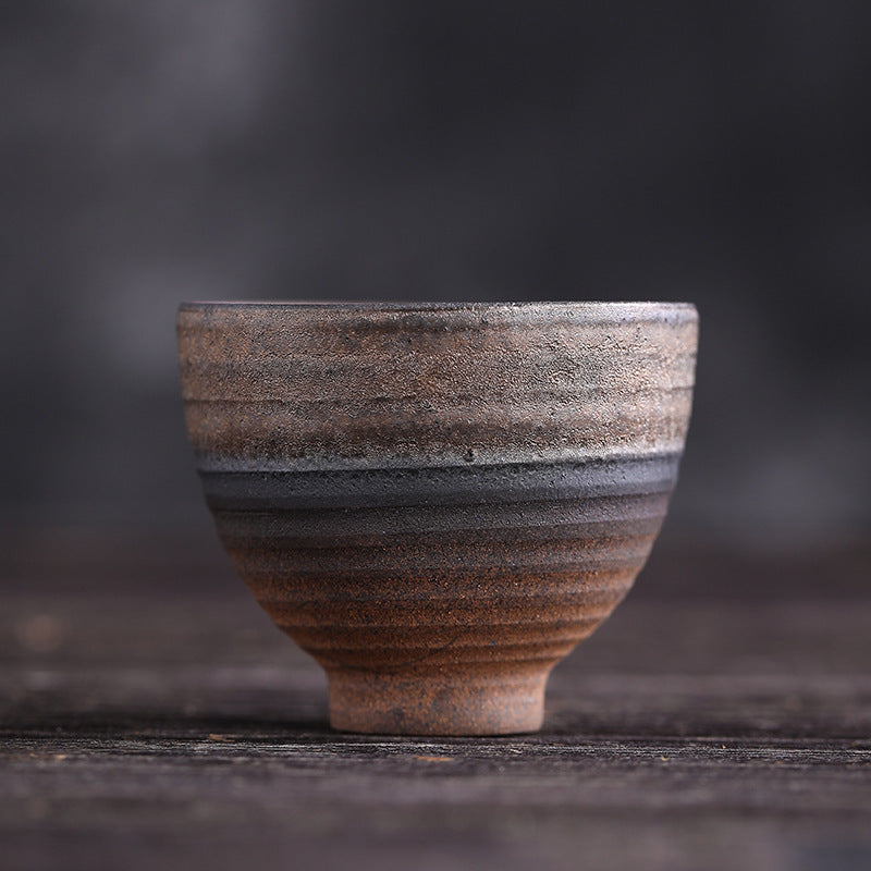Buddha Stones Simple Brown Striped Texture Ceramic Teacup Kung Fu Tea Cup Bowl Cup BS Striped 6.3cm*5.2cm*80ml