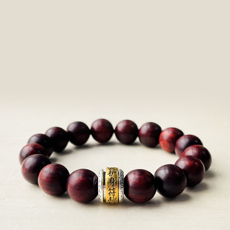 Bracelet de protection amulette Foviel en bois de santal rouge à petites feuilles