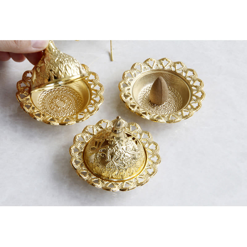 Buddha Stones Tibetan Gold Mini Meditation Incense Burner Incense Burner BS 6