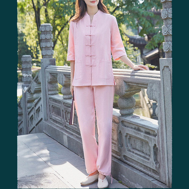 Ensemble de vêtements pour femme Foviel en coton et lin pour la pratique spirituelle, le zen, le yoga, la méditation et la prière