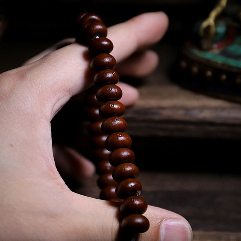 Buddha Stones Natural Tibet 108 Mala Beads Purple Bodhi Seed Three-eyed Dzi Bead Copper Dorje Harmony Bracelet Mala Bracelet BS 15