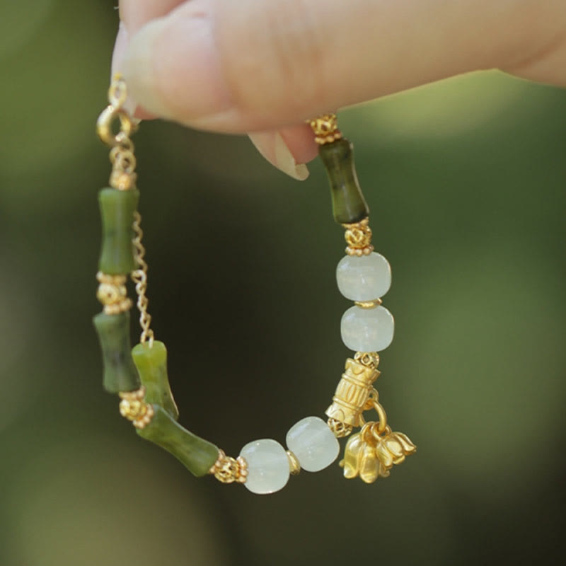 Buddha Stones Green Bamboo Jade Lily of the Valley Wealth Bracelet Bracelet BS 2