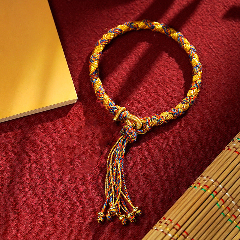 Buddha Stones Handmade Tibetan Five God Of Wealth Dragon Scale Rope Luck Braid Bracelet Bracelet BS Colorful Gold(Wrist Circumference 14-18cm)