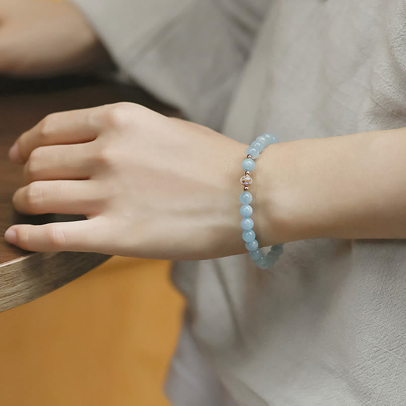 Buddha Stones 14K Gold Plated Copper Aquamarine White Crystal White Agate Blue Crystal Healing Bracelet 3