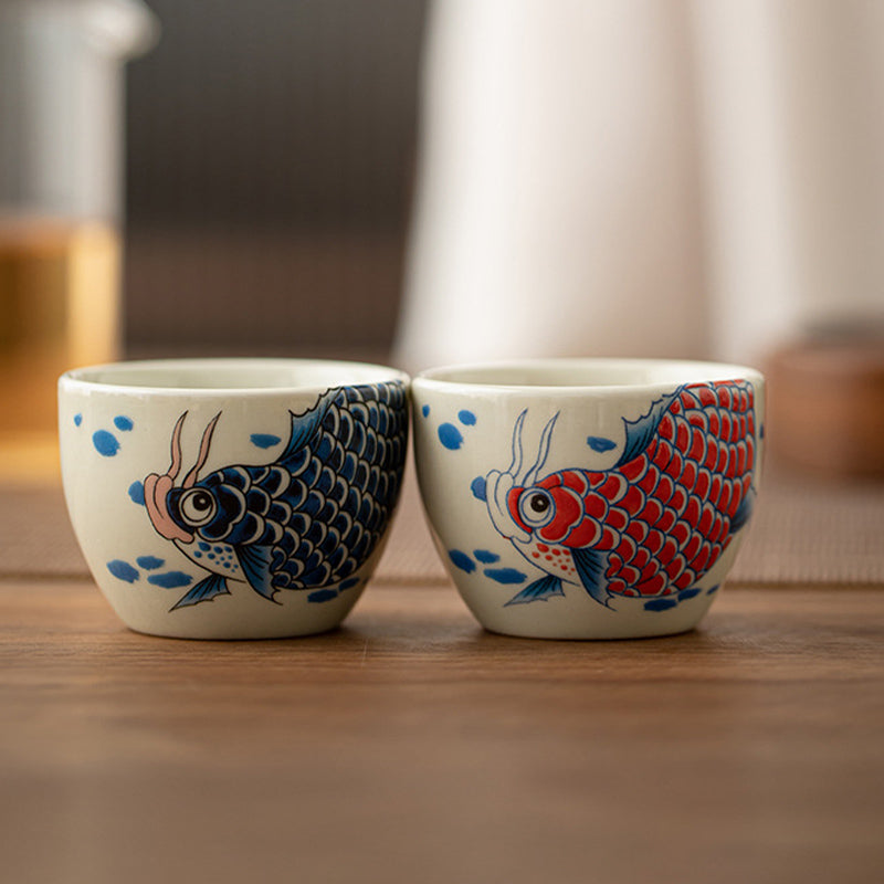 Buddha Stones Koi Fish Arowana Peony Sunflower Ceramic Teacup Kung Fu Tea Cup 60ml Cup BS 6