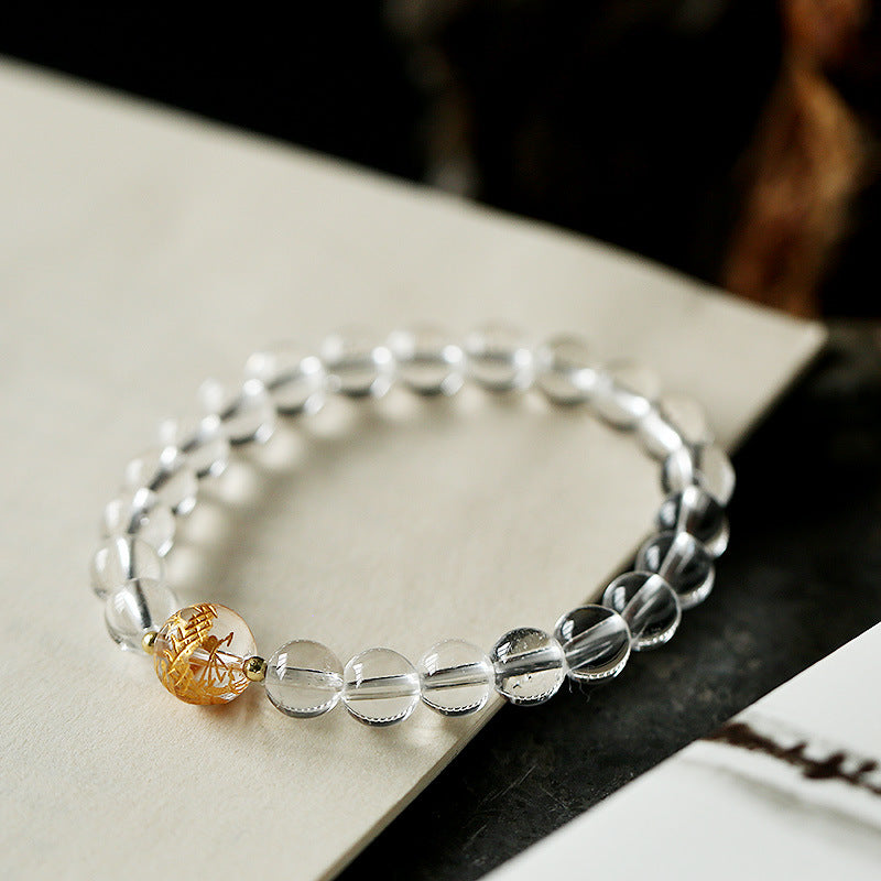Buddha Stones Natural Black Obsidian White Crystal Black Onyx Dragon Strength Bracelet Bracelet BS 10