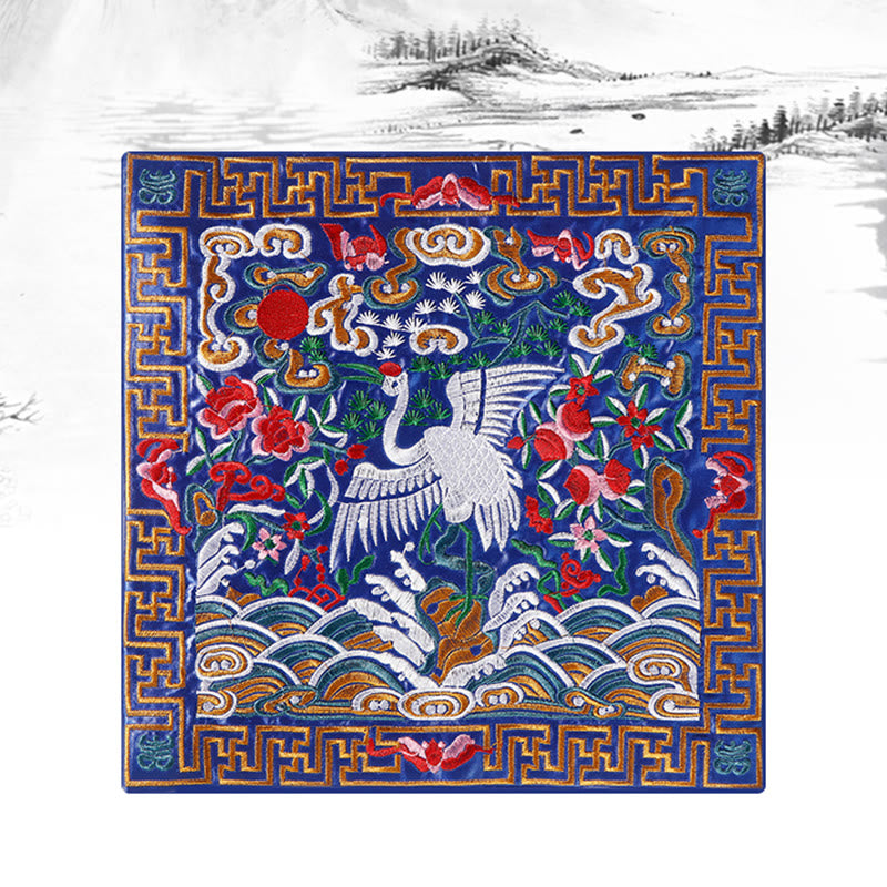 Buddha Stones Crane Phoenix Dragon Kirin Embroidered Cup Mat Pad Tea Cup Coaster Square Kung Fu Tea Mat Tea Mat BS 5