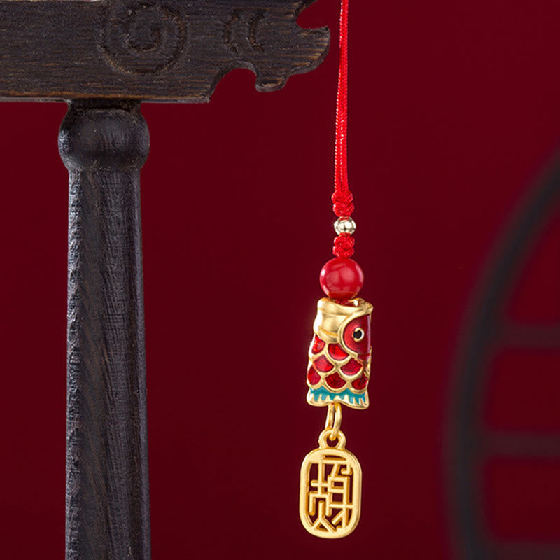 Buddha Stones Koi Fish Cinnabar Attracting Wealth Wish Ruyi Charm Luck Phone Hanging Decoration Phone Hanging Decoration BS 3
