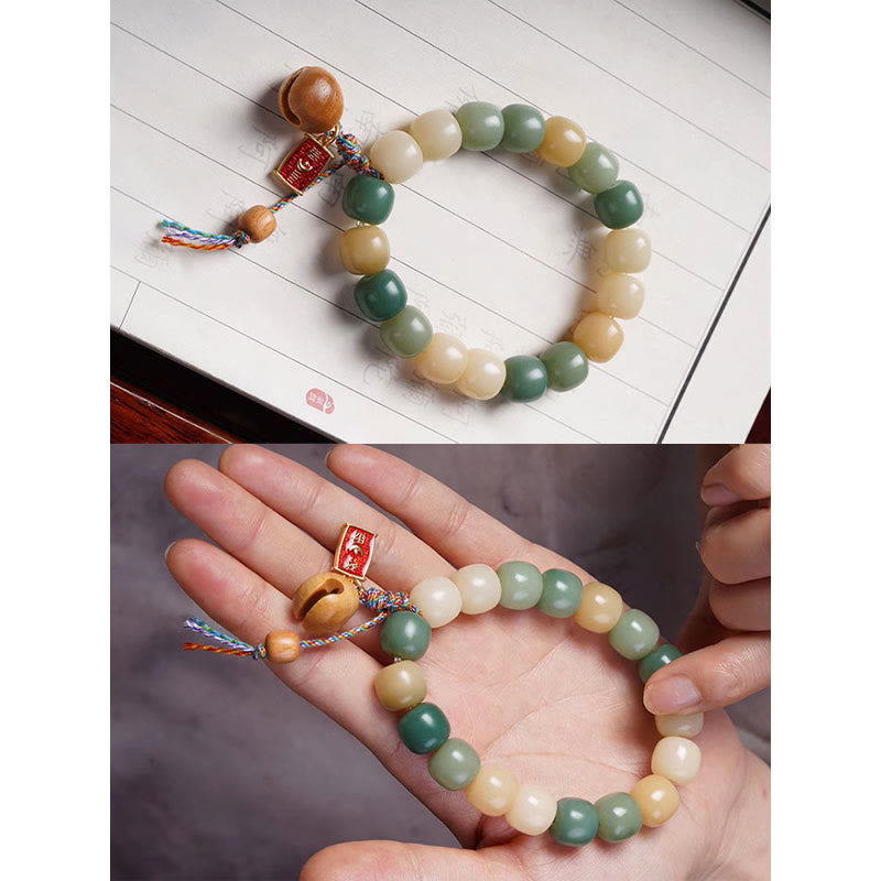Buddha Stones Natural Gradient Bodhi Seed Wisdom Wooden Fish Drum Charm Bracelet Bracelet BS 6