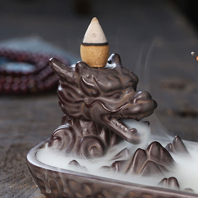 Buddha Stones Dragon Mountain Strength Ceramic Incense Burner Decoration Incense Burner BS 4