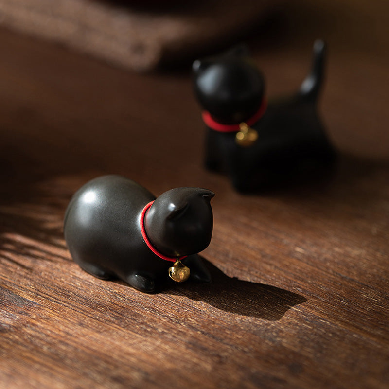 Buddha Stones Mini Small Cute Cat Tea Pet Ceramic Home Desk Figurine Decoration Decorations BS 22