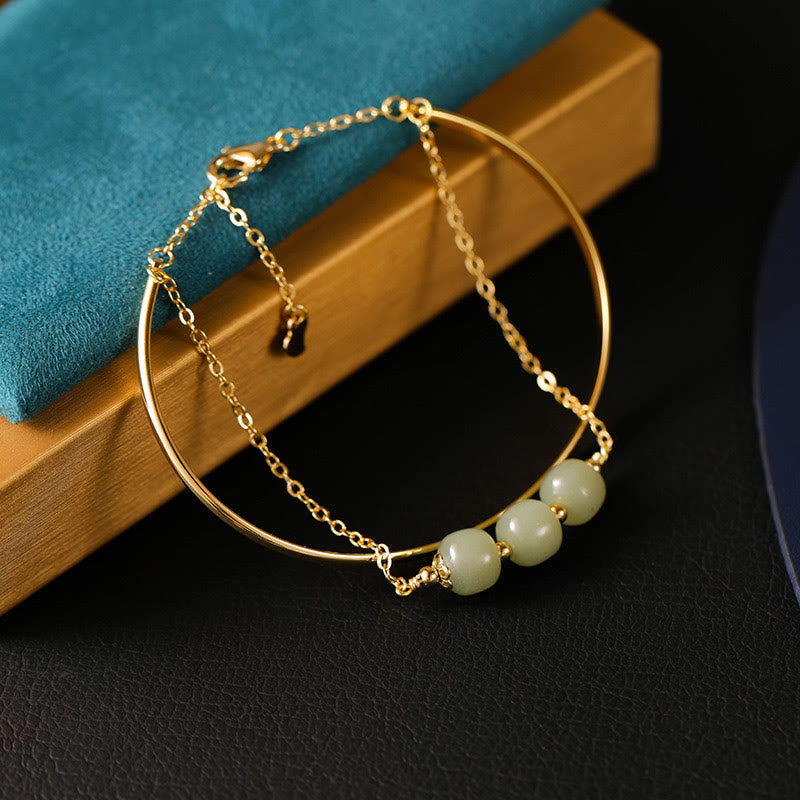 Buddha Stones Copper Plated Gold Hetian Jade Bead Luck Double Layer Bracelet Bangle Bracelet Bangle BS 3