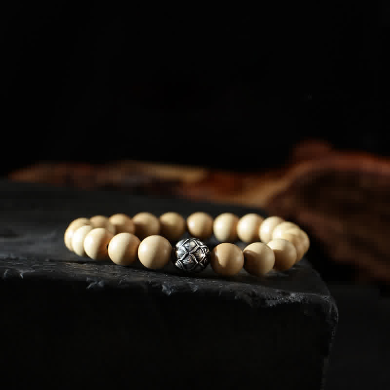 Buddha Stones Tibet Peach Wood Lotus Cinnabar Bagua Yin Yang Luck Wealth Bracelet Bracelet BS 8mm Lotus Flower (Enlightenment ♥ New Beginning)