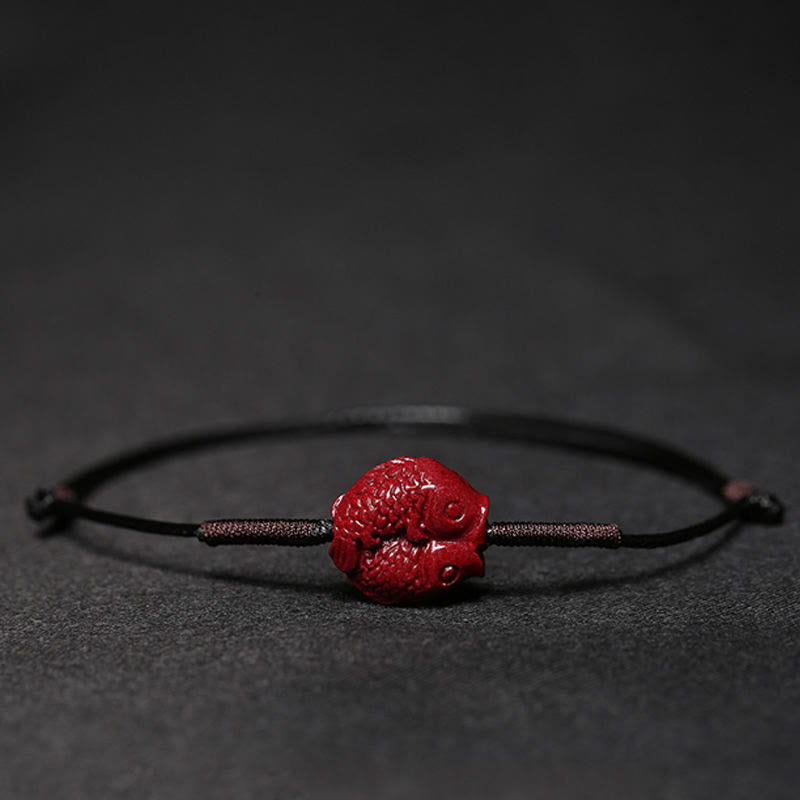 Buddha Stones Handmade Plum Blossom Four Leaf Clover PiXiu Lotus Koi Fish Cinnabar Blessing Braid Bracelet Bracelet BS Black(Wrist Circumference 14-19cm) Koi Fish