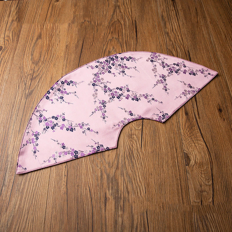 Buddha Stones Vintage Sea Wave Bamboo Plum Blossom Embroidered Cup Mat Pad Tea Cup Coaster Kung Fu Tea Mat Tea Mat BS Light Purple Plum Blossom Tea Mat 58*25cm