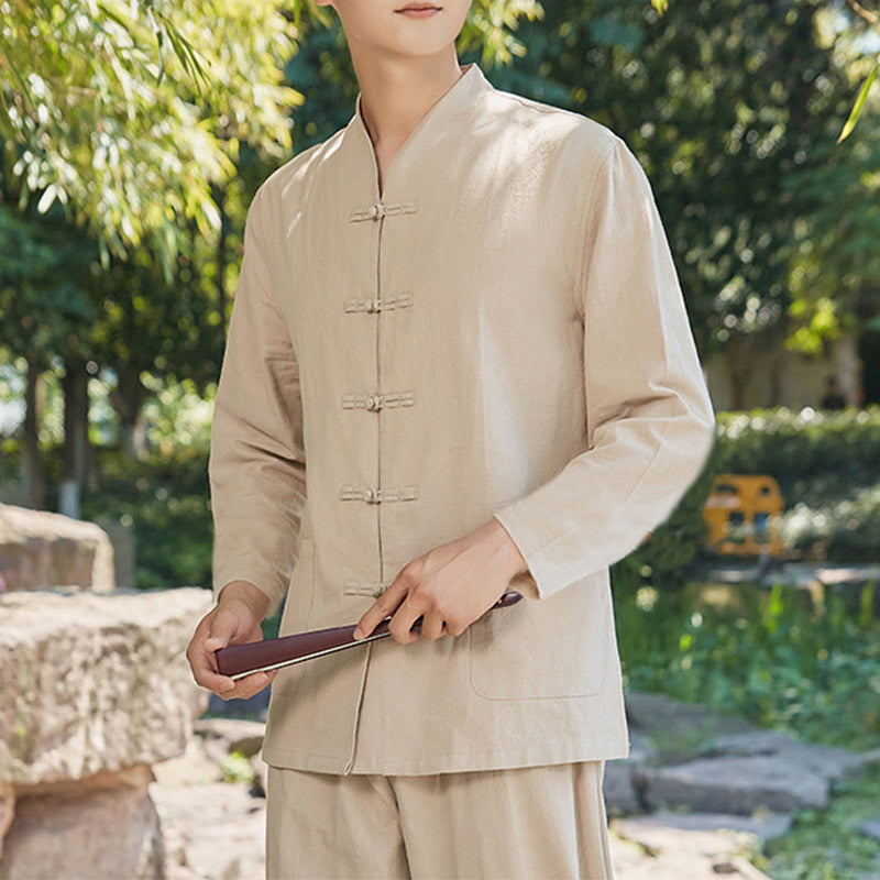 Buddha Stones Spiritual Zen Practice Yoga Meditation Prayer Clothing Cotton Linen Men's Set - Khaki - US/UK/AU48,EU58 (6XL) - image 5