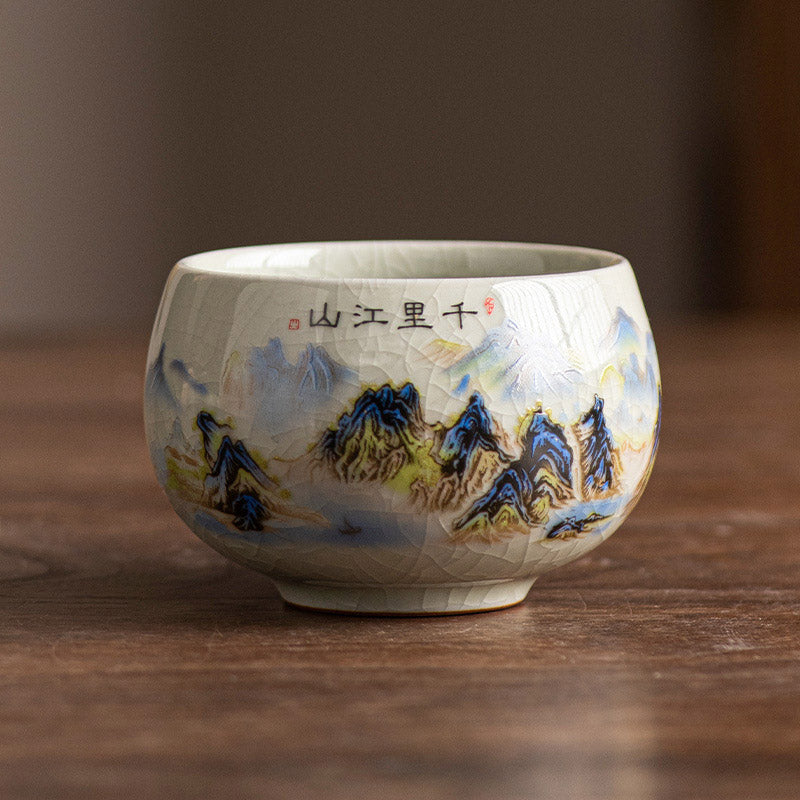 Buddha Stones A Panorama of Rivers and Mountains Ceramic Teacup Kung Fu Tea Cup 150ml Cup BS 1