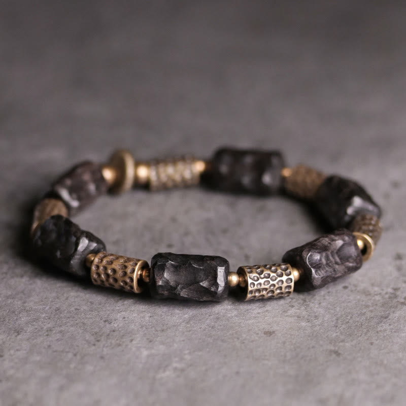 Buddha Stones Tibetan Ebony Wood Copper Calm Peace Bracelet Bracelet BS 18cm Brass Tubes