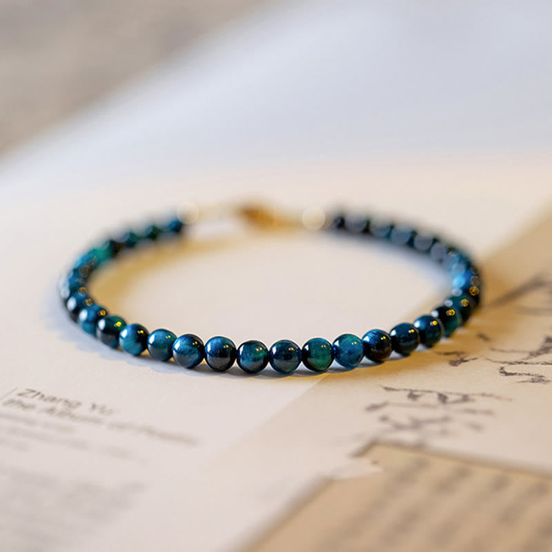 Foviel Natural Blue Tiger Eye Stone Protection Chain Bracelet