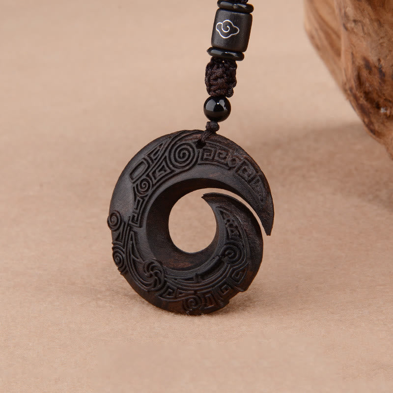 Foviel Small Leaf Red Sandalwood Ebony Wood One's Luck Improves Design Patern Protection Necklace Pendant