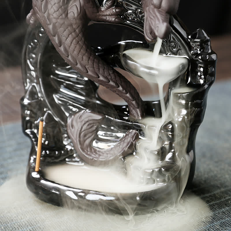 Buddha Stones Nordic Pterosaur Dragon Ceramic Backflow Smoke Fountain Protection Healing Incense Burner Decoration Incense Burner BS 5