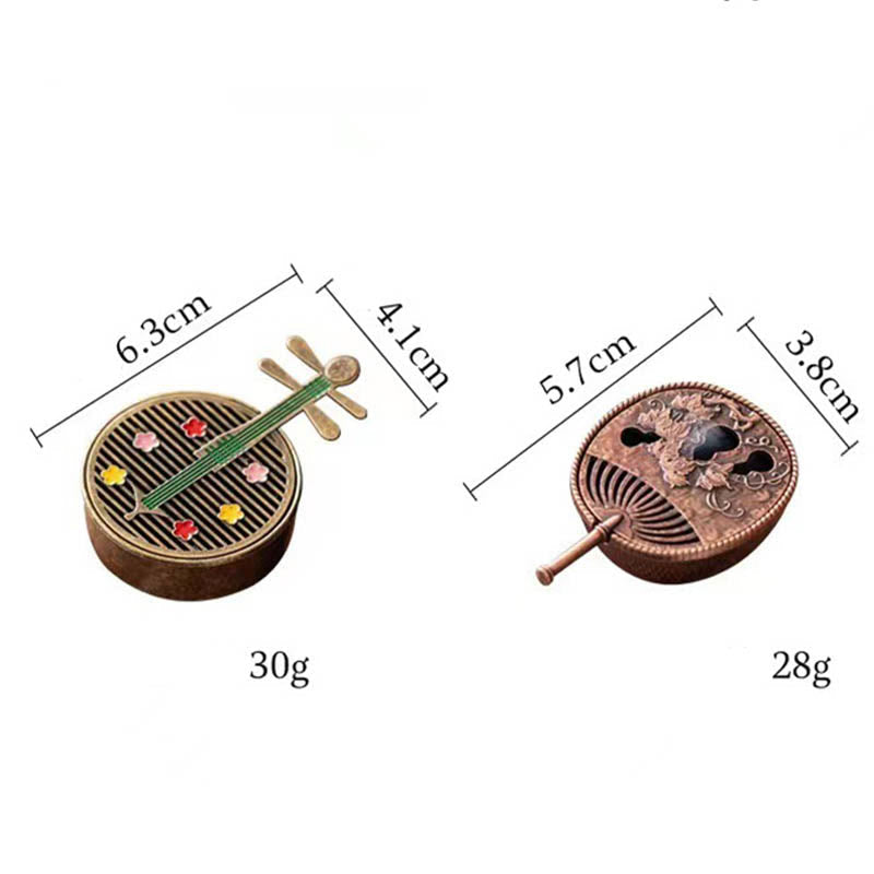 Buddha Stones Small Mini Gourd Fan Pipa Copper Alloy Incense Burner Decoration With Incense Incense Burner BS 13