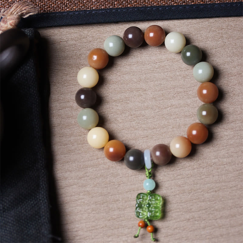 Buddha Stones Natural Multicolored Gradient Bodhi Seed Liuli Glass Charm Peace Bracelet Bracelet BS 12