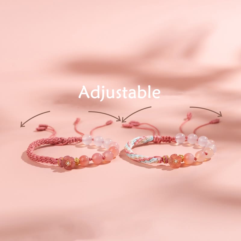Buddha Stones Natural Gradient Agate Reincarnation Knot Peach Blossom Wealth Luck Handmade String Bracelet Bracelet BS 12