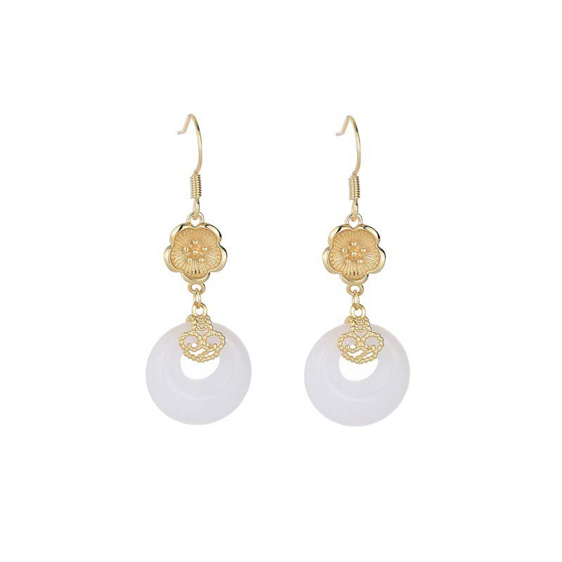 Buddha Stones FengShui White Jade Blessing Drop Earrings Earrings BS 23