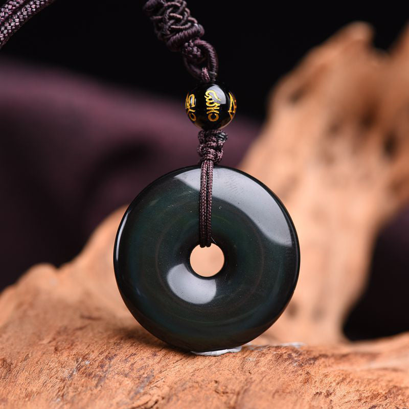 Buddha Stones Tibetan Obsidian Protection Necklace Necklace BS Rainbow Obsidian