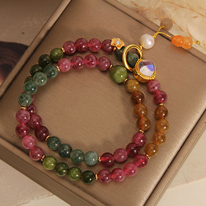 Buddha Stones Multicolored Tourmaline Positive Double Wrap Gourd Charm Bracelet Bracelet BS 4