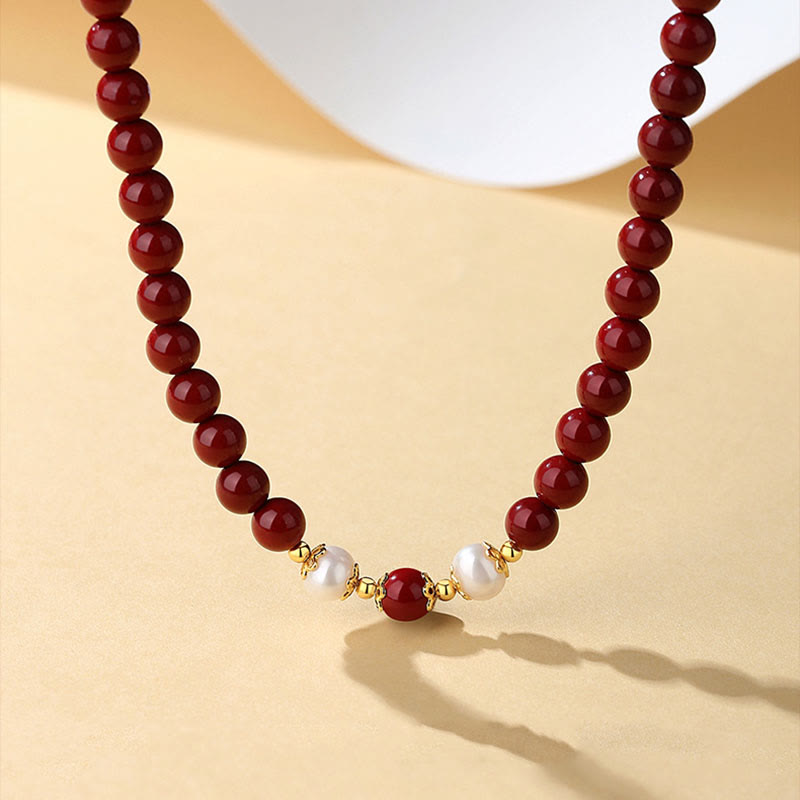 Buddha Stones 925 Sterling Silver Natural Cinnabar Pearl Blessing Necklace Pendant Bracelet Earrings Jewelry Set Bracelet Necklaces & Pendants BS 1