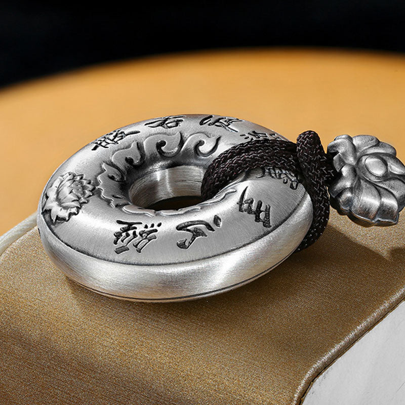 Pendentif de collier Foviel en argent sterling 999 avec motif de boucle de paix lotus et soutra du cœur