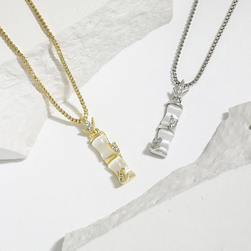 Buddha Stones Chalcedony Bamboo Pattern Harmony Necklace Pendant Necklaces & Pendants BS 14