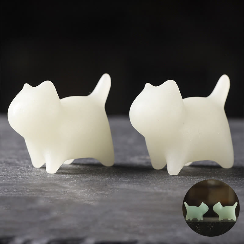 Buddha Stones 2Pcs Mini Cute Cat Glowstone Luminous Lucky Cat Energy Decoration Decorations BS 4.4*3.5*2.3cm(2Pcs Cat)