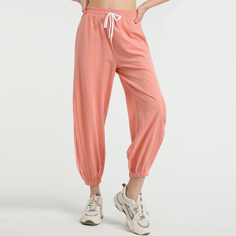 Buddha Stones High Waist Loose Fitness Yoga Sports Track Pants With Pockets Track Pants BS Pink XL(Waist 76cm/Length 96cm)