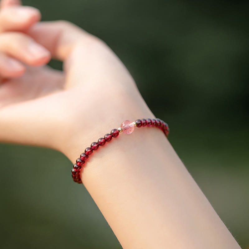 Buddha Stones Natural Garnet Strawberry Quartz Calm Bracelet Bracelet BS 3