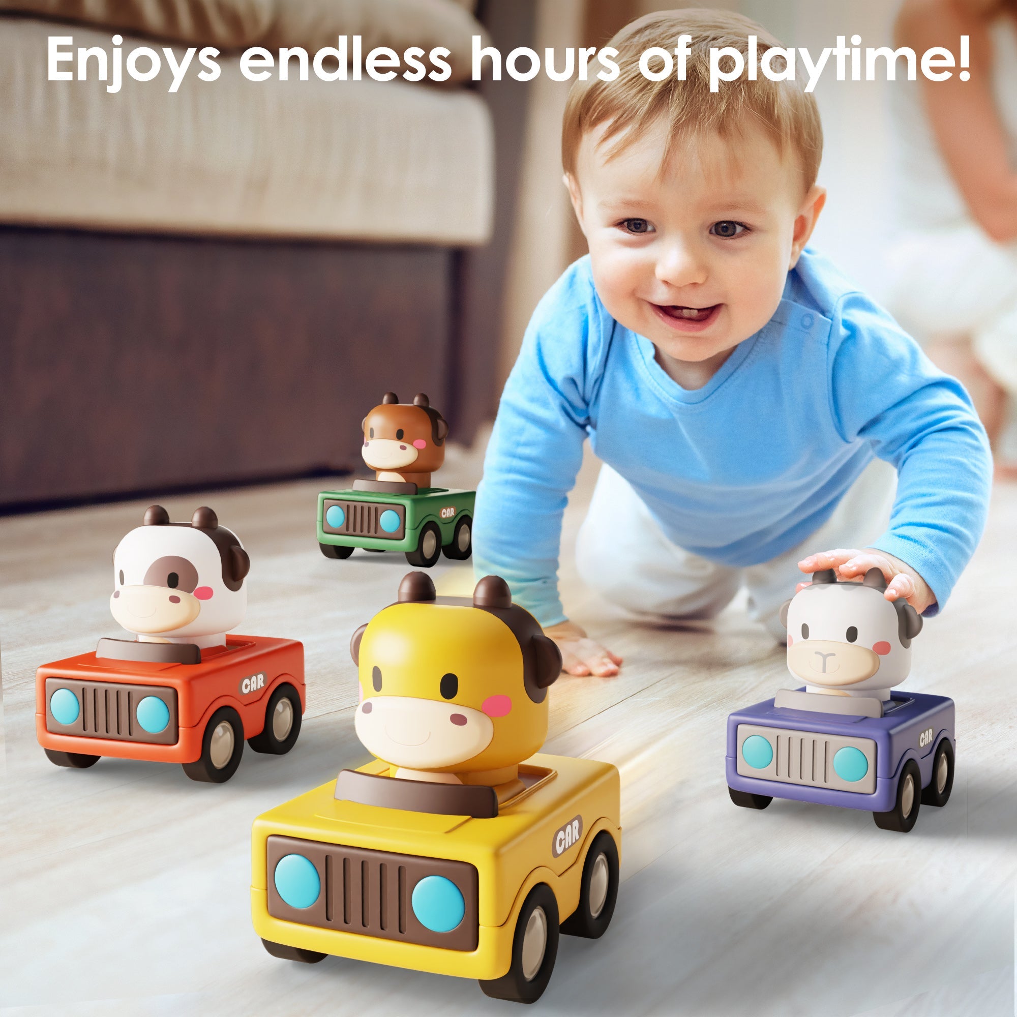 Fidtoy Cartoon Press to Go Animal Car Toy for Toddlers