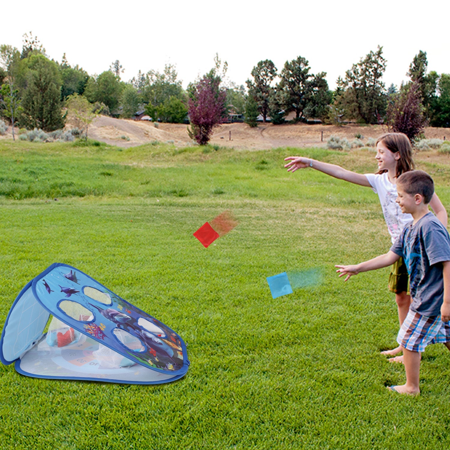 Juego Fidtoy Ocean Bean Bag Toss 2 en 1, juego para niños al aire libre