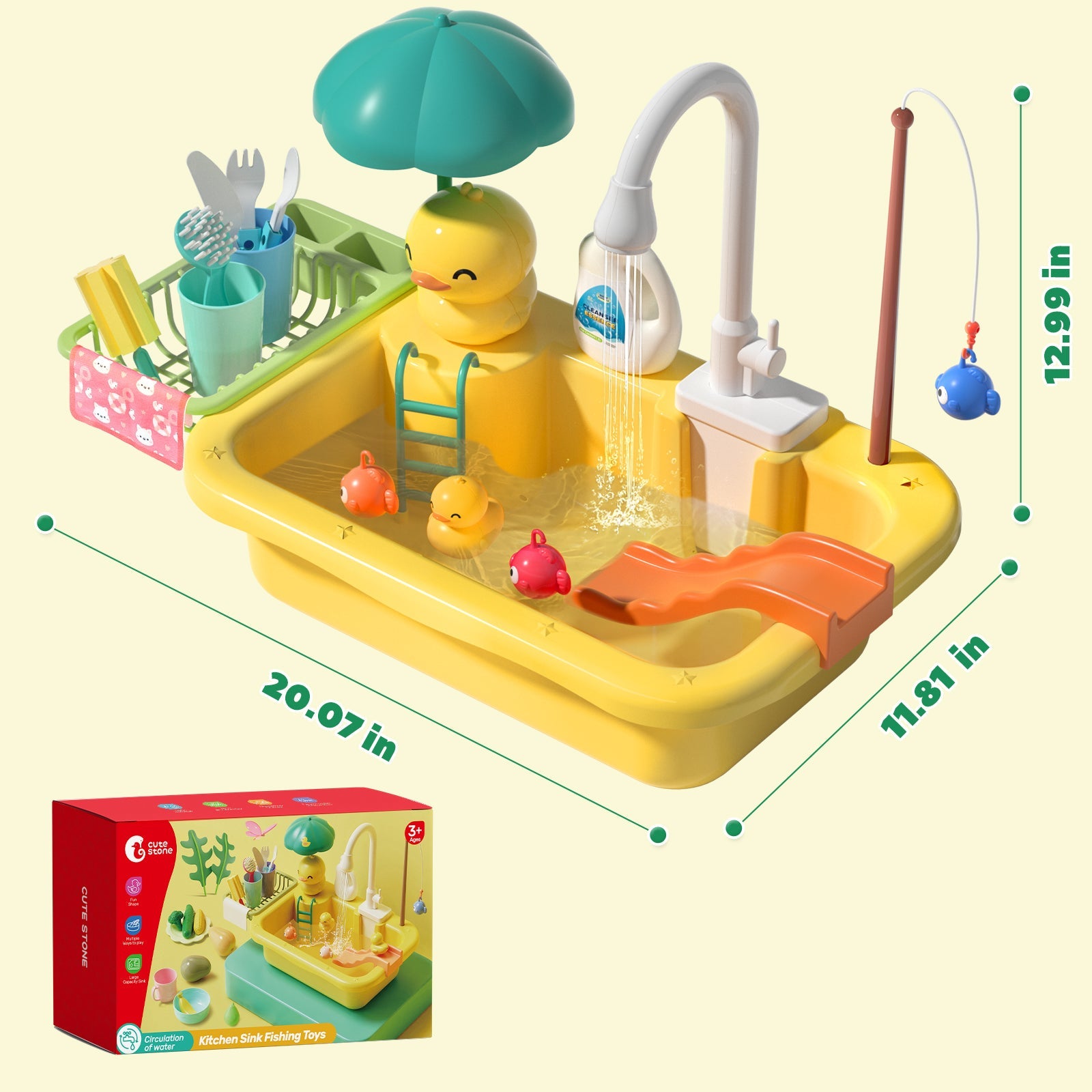 Juego de cocina de juguete con fregadero de agua corriente Fidtoy para niños